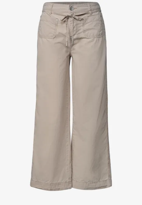Straight Leg Hose in Washed-Optik sepia sand Beige, weite Hose mit Kordelzugbund und breiten Beinen aus leichtem Stoff