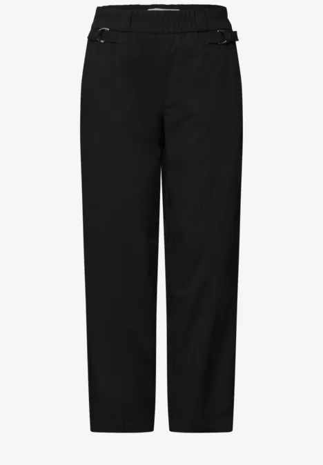 Effen zwarte broek met rechte pasvorm en elastische taille