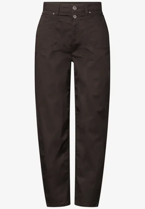 High Waist Barrel Leg Hose espresso brown Schlichte schwarze Hose mit hohem Bund, geradem Schnitt und zwei Knöpfen vorne