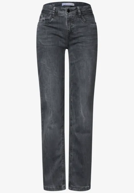 Rechte jeans van donkergrijs denim met klassieke vijfzakken en standaard taille voor een tijdloze look.