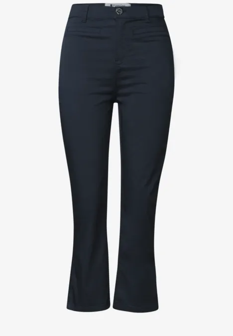 3/4 Flared Leg Hose im Casual Fit shadowed navy Dunkelblaue Damenhose mit ausgestelltem Bein und hohem Bund.