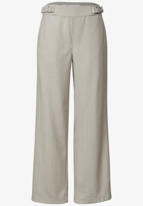 Broek met High Waist en rechte pijpen in casual pasvorm dark creamed sand Lichtgrijze stofbroek met rechte, wijdvallende pijpen en verstelbare taillebanden aan de zijkant.
