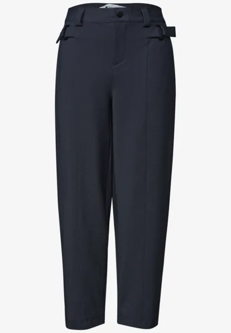 High Waist Barrel Leg Hose im Casual Fit darkest blue Dunkelblaue, hoch geschnittene Stoffhose mit schmalem Bein und verstellbaren Seitenschlaufen