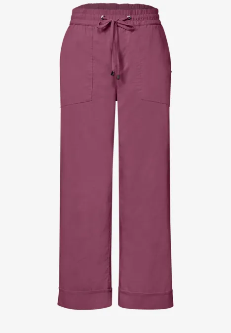 Straight Leg Hose im Casual Fit mit Turn-Up dark clouded blush Lila Bundhose mit weitem Bein, Kordelzug und aufgesetzten Taschen.