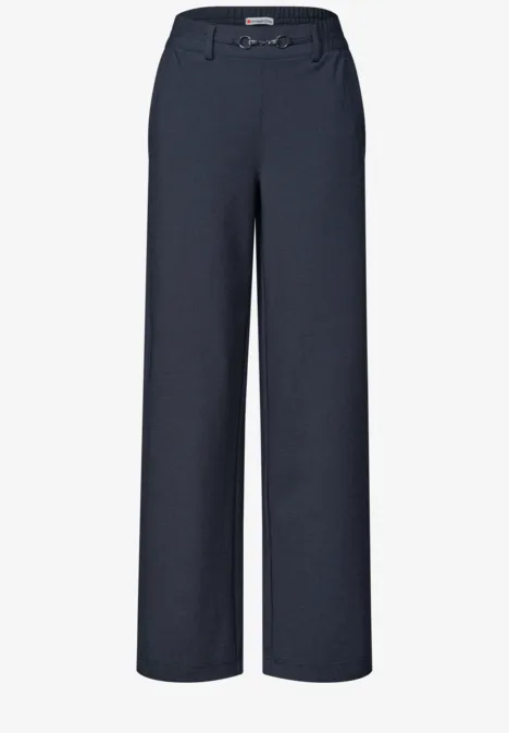 Straight Leg Hose mit Schnallendetail darkest blue Dunkelblaue, weite Damenhose aus glattem Stoff