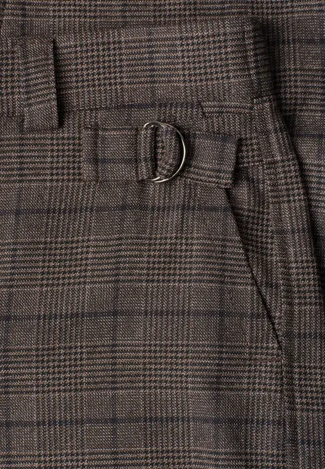Braune karierte Hose mit D-Ring-Band und Gürtelschlaufen
