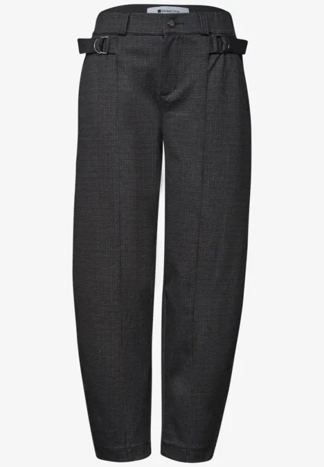 Barrel Leg Hose mit Schnallendetail black coffee Dunkelgraue, gerade geschnittene Hose mit hoher Taille, seitlichen Schnallen und feinem Strukturmuster.