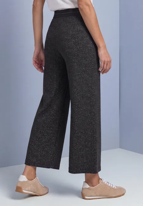 Broek met High Waist en Wide Leg pijpen met een subtiel patroon Black