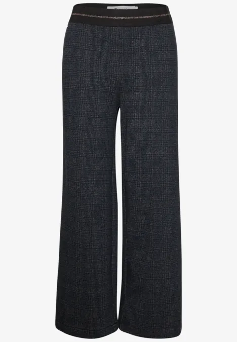 High Waist Wide Leg Hose in Strick-Optik indigo night Dunkelgraue, weite High-Waist-Hose mit feinem Muster und elastischem Bund.