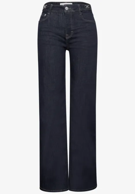 Wide Leg Jeans mit details am Bund Rinse Washed Hohe Taille, dunkelblaue Jeans mit weitem, geradem Bein.