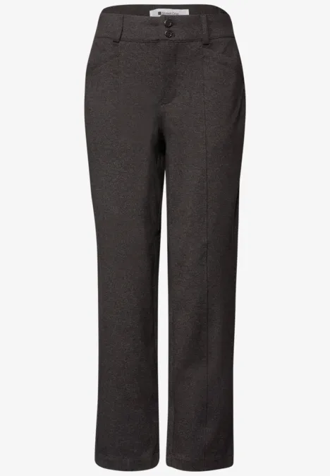 High Waist Tapered Leg Hose im Casual Fit black coffee Dunkelgraue, gerade geschnittene Hose mit Bund und Taschen.