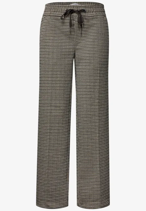 Wide Leg Hose mit Gallonstreifen und Dessin sanded amber Gerade Stoffhose mit elastischem Bund, Kordelzug und dezentem Allover-Muster.