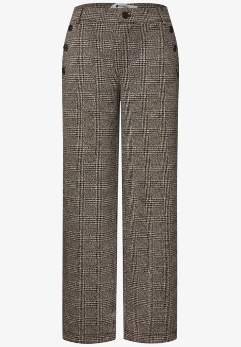 Weite Hose mit Fischgrätmuster und seitlichen Knopfdetails