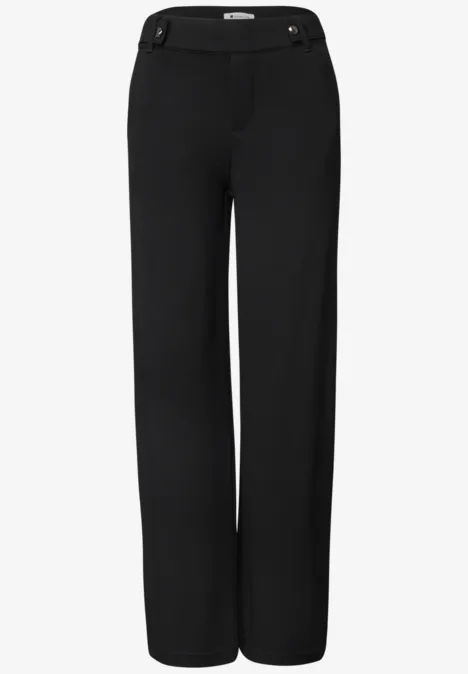 High Waist Wide Leg Hose im Casual Fit Black Schwarze, gerade geschnittene Hose mit hohem Bund und Gürtelschlaufen.