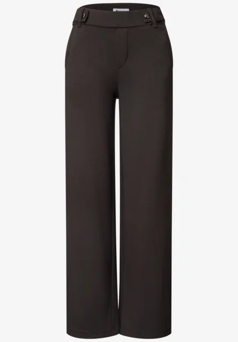 High Waist Wide Leg Hose im Casual Fit black coffee Dunkelbraune Hose mit weitem Bein, hohem Bund und dezenten Gürtelriemen.