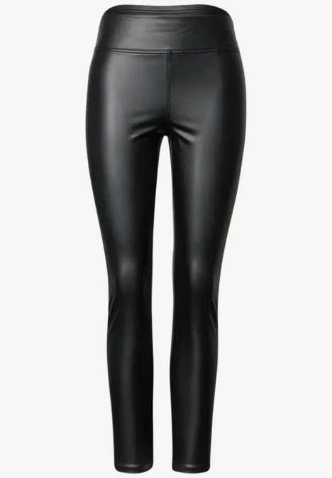 Strakke zwarte leren legging met hoge taille