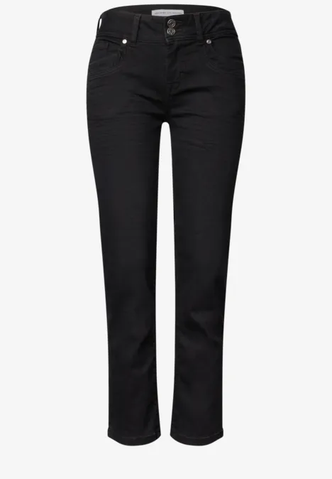 Mid Waist Straight Leg Jeans im Slim Fit soft black wash Schwarze Jeanshose mit geradem Schnitt und klassischem Five-Pocket-Design
