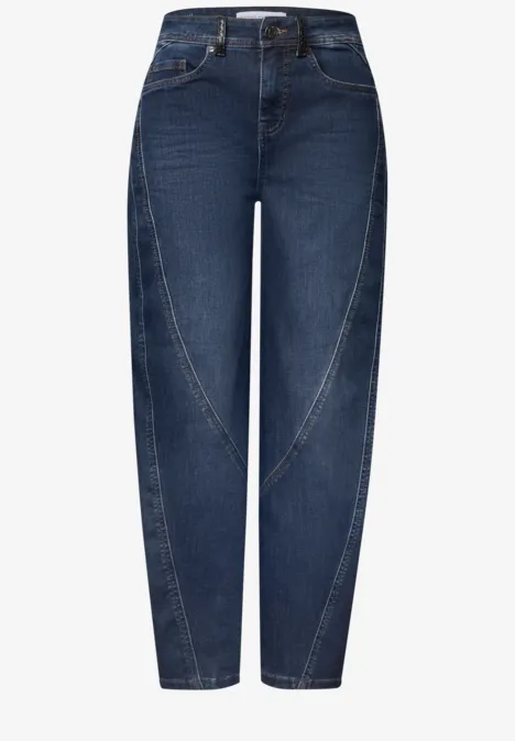 Dżinsy z luźnymi nogawkami typu „Loose Fit Barrel Leg” Dark blue authentic washed Ciemnoniebieskie jeansy z wysokim stanem, luźne z ozdobnymi szwami