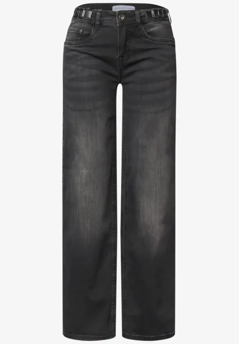 Stijlvolle zwarte jeans met rechte pijpen, vijf zakken en subtiele wassing.