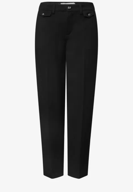 Schlichte schwarze Damenhose im geraden Schnitt mit glatter Vorderseite und Gürtelschlaufen