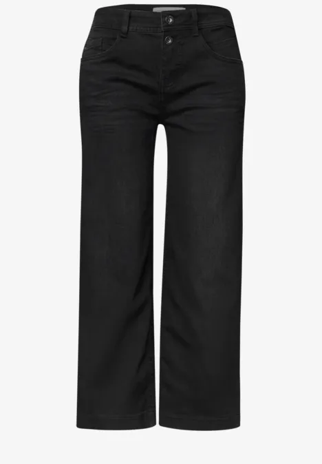 Mid Waist Jeans Culotte im Loose Fit black authentic washed Schwarze, weite High-Waist-Jeans mit geraden, knöchellangen Beinen.