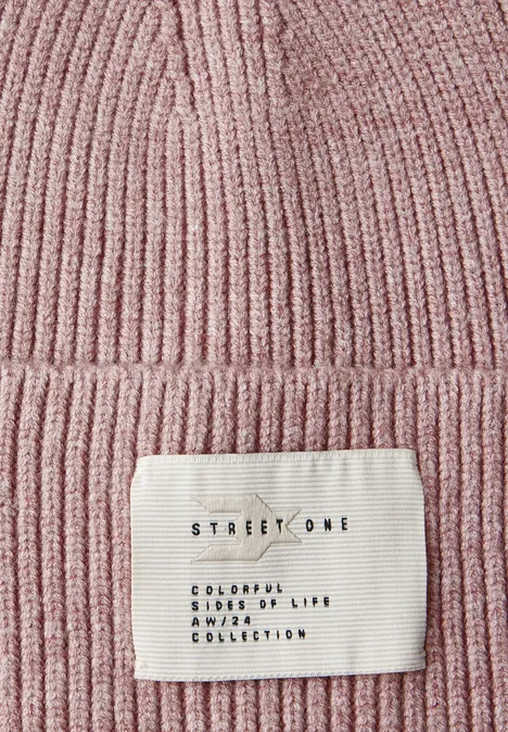 Beanie met badge rosewood pink melange