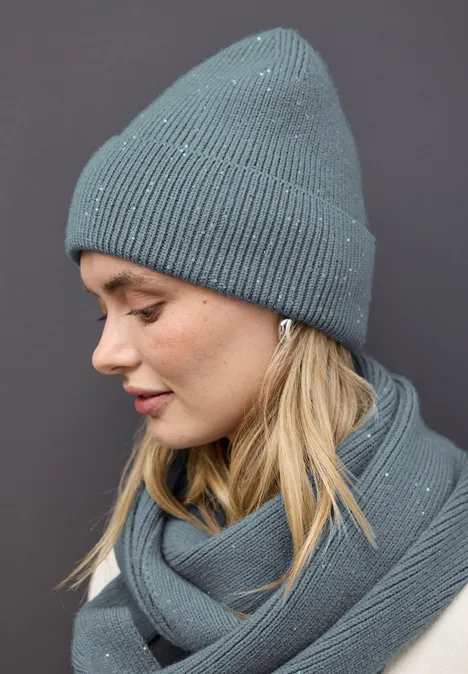 Beanie mit Pailletten sterling blue mel.