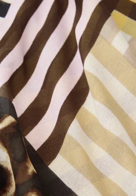 Szalik w paski z detalami w stylu leo Cinnamon Brown