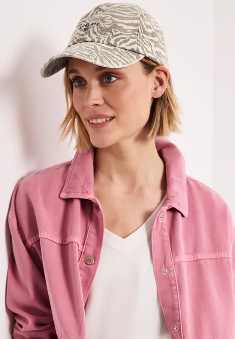 Cap aus Baumwolle mit Zebra-Print clay sand