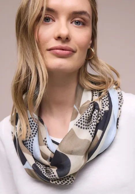 Sjaal met lus en grafisch patroon tempest blue