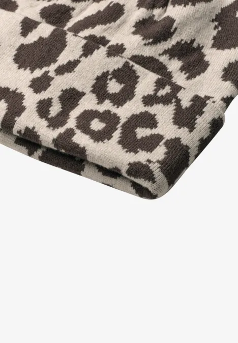 Feinstrick Beanie mit Leo-Muster auburn brown