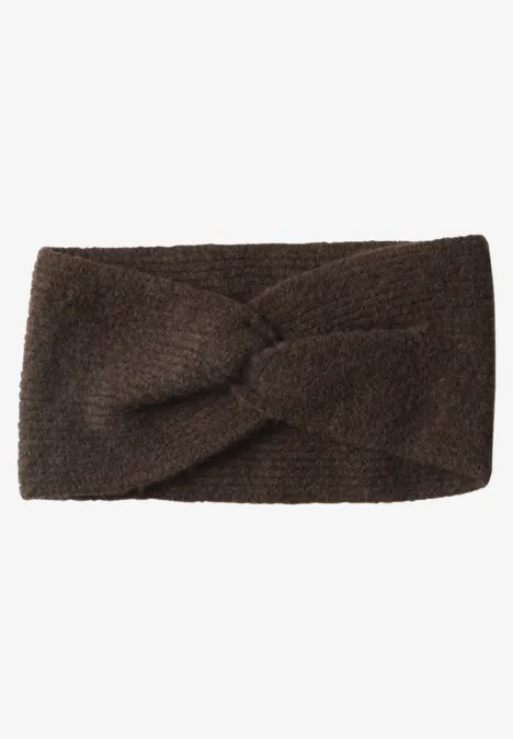 Fijngebreide hoofdband in effen kleur auburn brown mel.