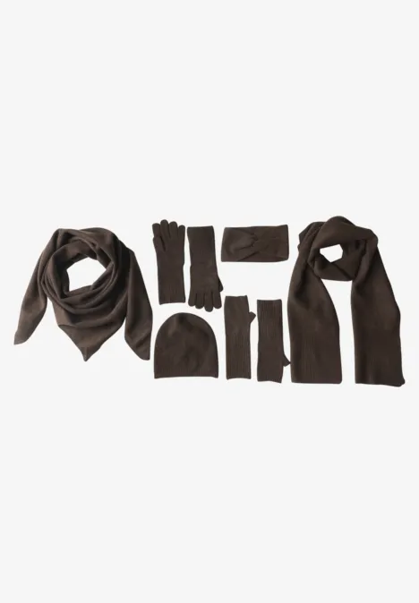 Fijngebreide hoofdband in effen kleur auburn brown mel.