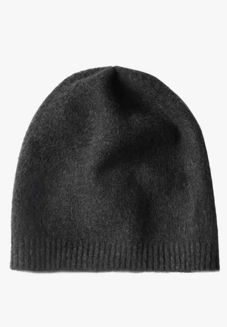 Fijngebreide muts in effen kleur anthracite melange
