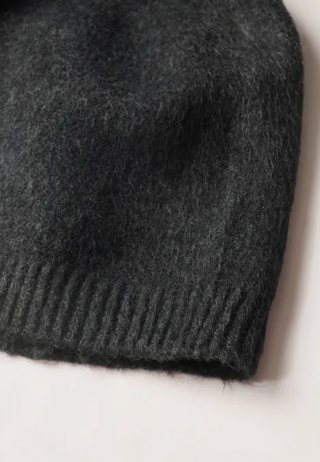 Fijngebreide muts in effen kleur anthracite melange