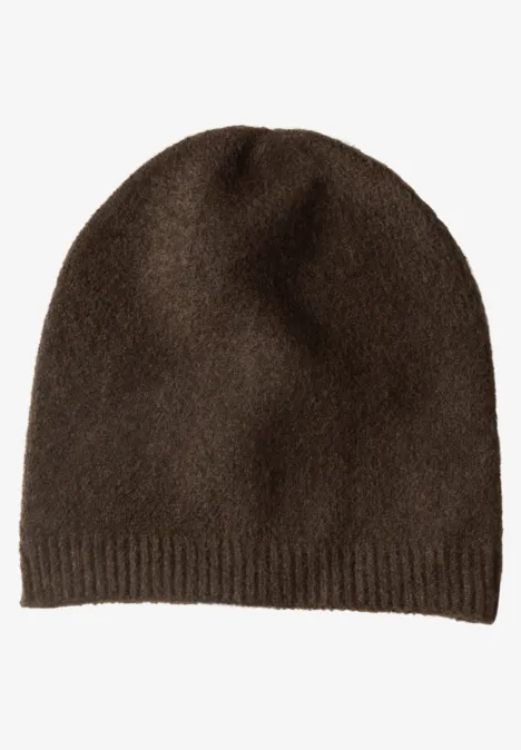 Fijngebreide muts in effen kleur auburn brown mel.