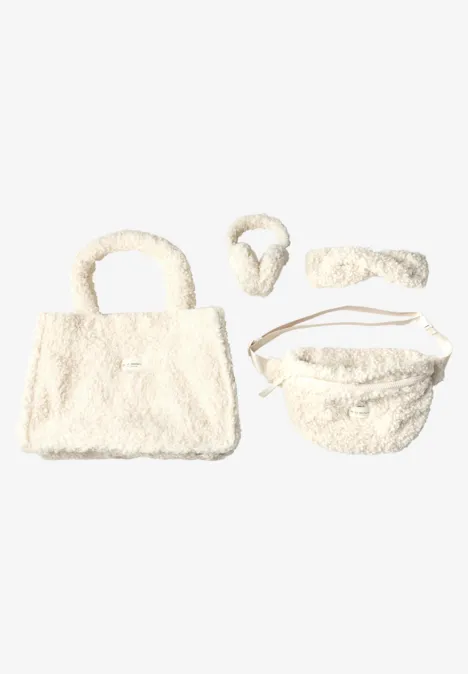 Teddy-oorwarmers met veloursdetails barley beige