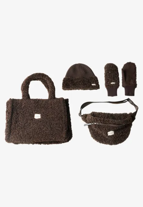 Gebreide muts met teddy-details auburn brown