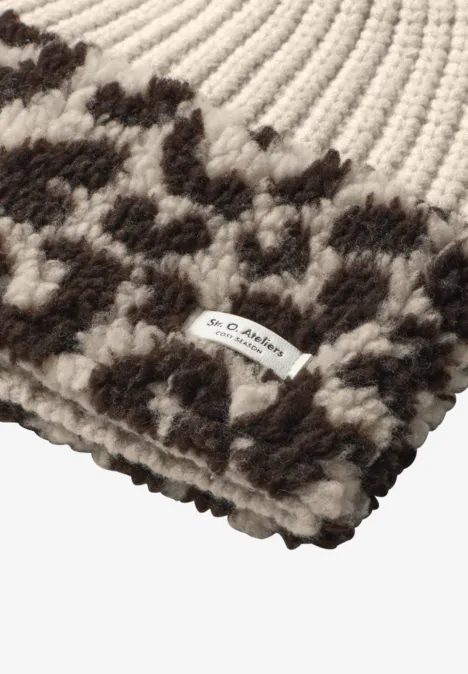 Strick Beanie mit Teddydetails barley beige mel.