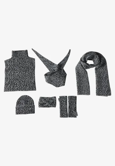 Bonnet jacquard à motif léopard Black