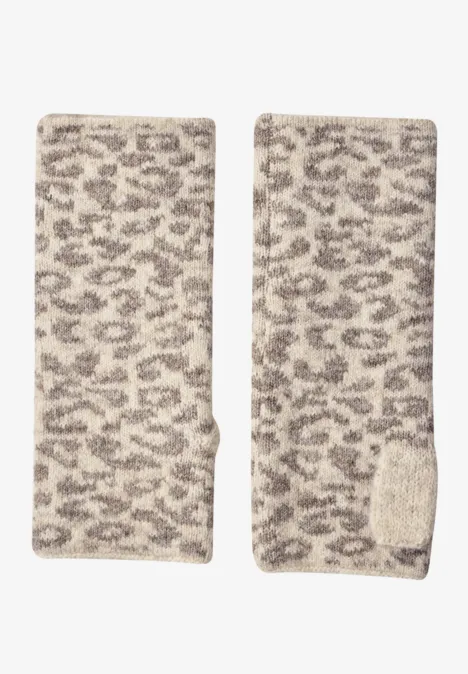 Jacquard-armwarmers met luipaardprint barley beige mel.
