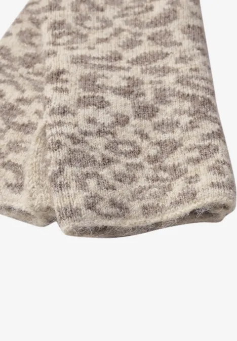 Jacquard-armwarmers met luipaardprint barley beige mel.