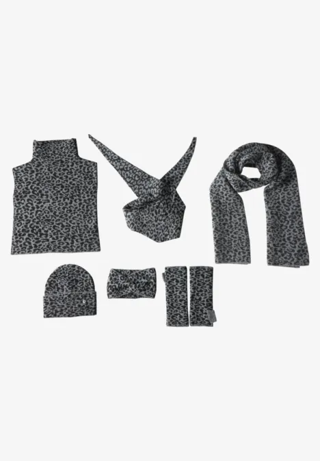Jacquard Schal mit Leo-Muster Black