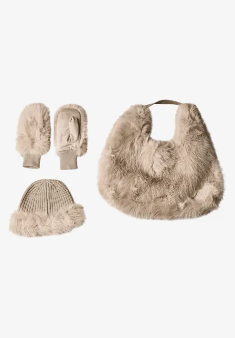 Beanie mit Fake Fur Kante Soft Sand Mel.