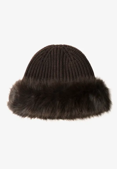 Beanie mit Fake Fur Kante auburn brown