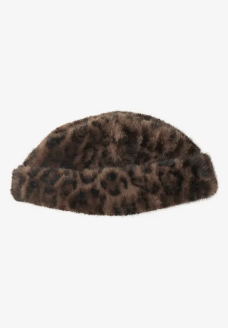 Beanie aus Fake Fur mit Leomuster Black Beanie aus Fake Fur mit Leomuster Black