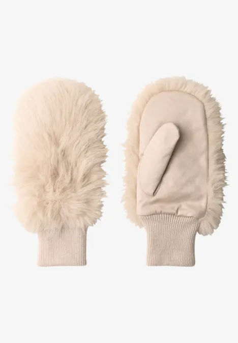 Moufles unies avec fausse fourrure smooth stone sand