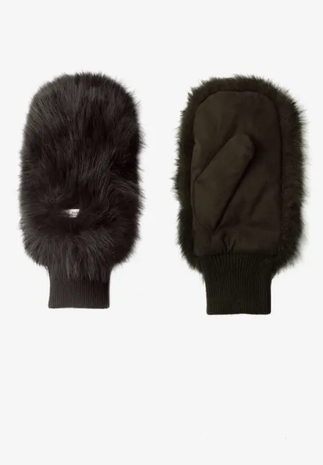 Moufles unies avec fausse fourrure auburn brown