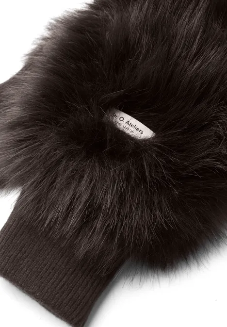 Moufles unies avec fausse fourrure auburn brown