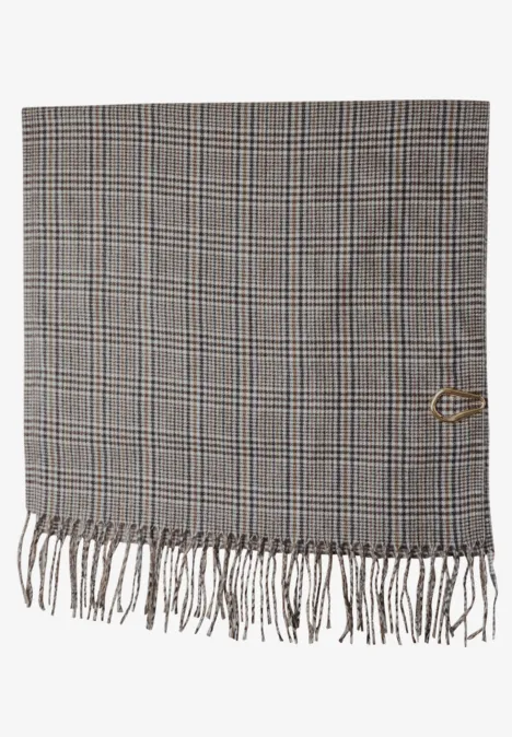 Geruite sjaal met broche black coffee Geruite sjaal met broche black coffee